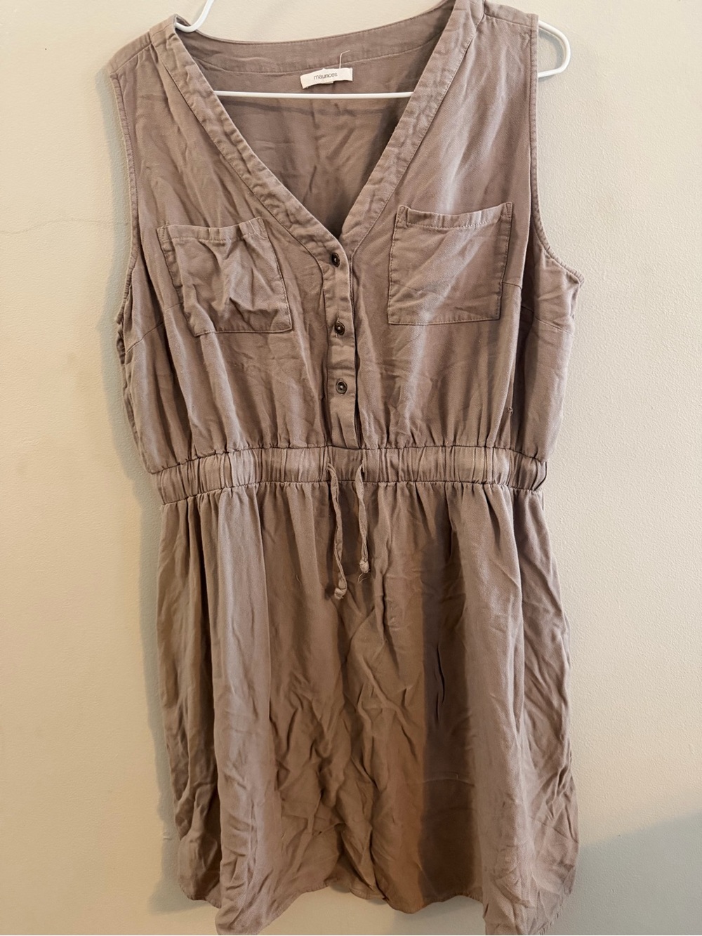 Maurices Neutral Taupe Sleeveless Dress with Drawstring Waist